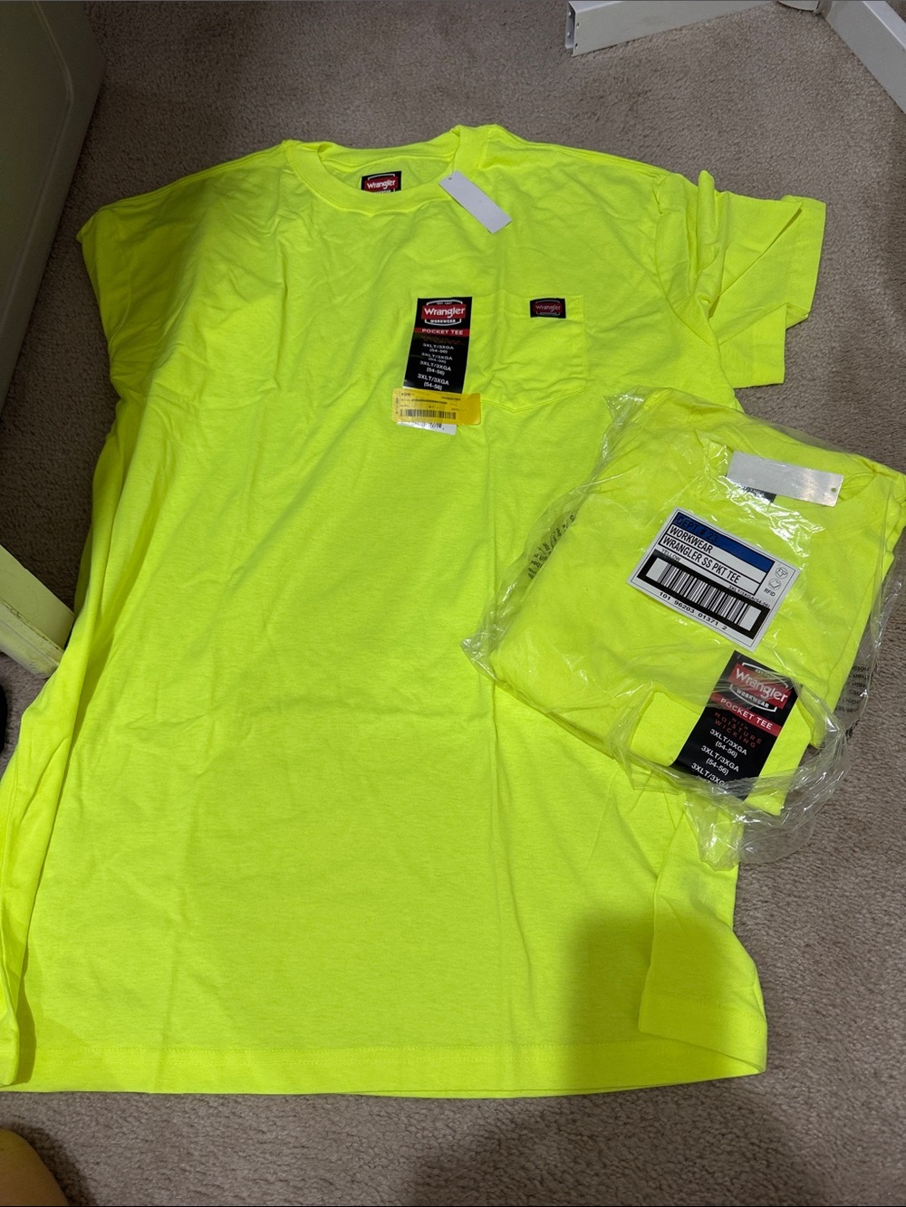 Wrangler Hi-Vis Neon Yellow Short Sleeve Pocket Tee set of 2
